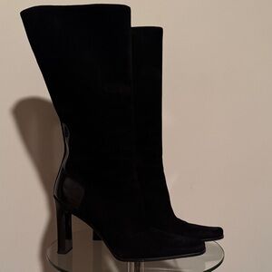 Gucci Black Suede and Patent Leather Heeled Boots for Women 100% Authentic
